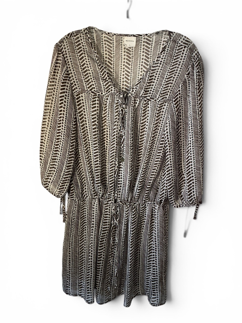 Merona Black & Brown Printed Tie-Front Sheer Swim Coverup Size Large